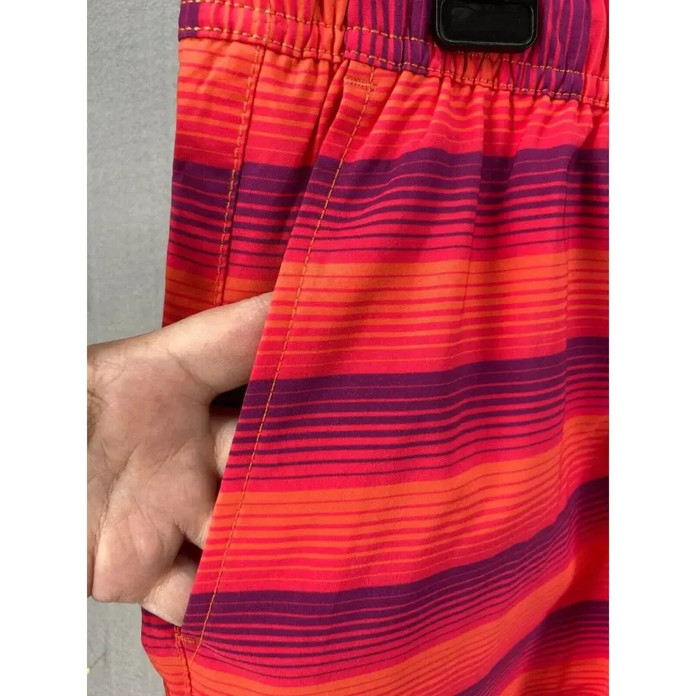 NWT Devereux‎ Board Shorts Mens Sz L Orange Stripe Athletic Stretch Water Swim